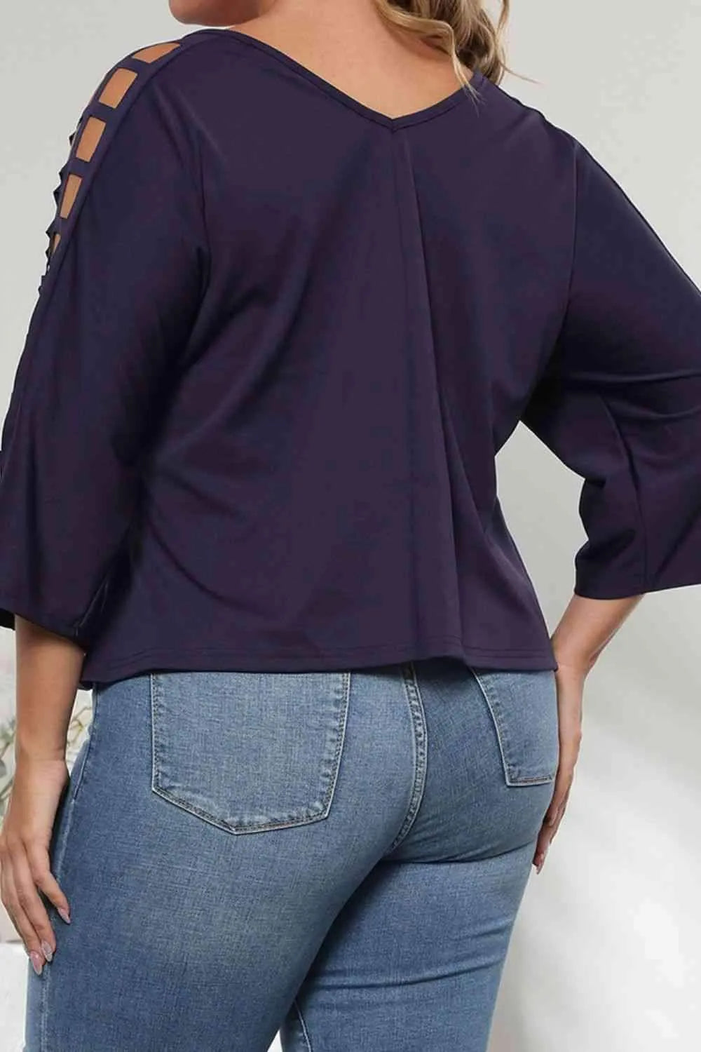 Plus Size Cutout Three-Quarter Sleeve Blouse Blouses - Tophatter Daily Deals